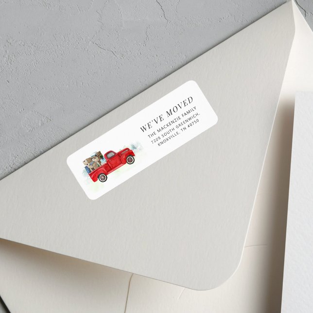 Family New Home Red Truck Return Address Label (Announcement Red Truck Modern Return Address Label)