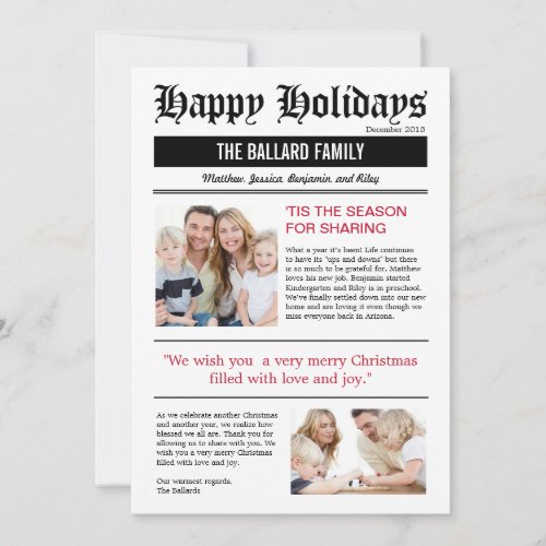 Family News Holiday Photo Cards