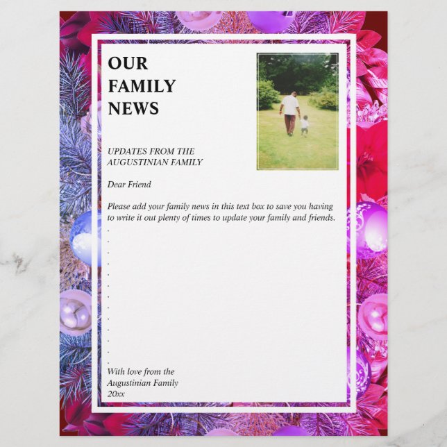 FAMILY NEWS Update | Christmas Wreath | Photo Letterhead (Front)