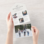 Family newsletter update trifold holiday card<br><div class="desc">Give the annual family newsletter holiday card an elegant glow-up. This 4-photo trifold card has room for plenty of updates beneath an elegant type treatment featuring your last name and greeting. The bottom photo can be detached from the foldable and mailable card and can live in a frame or on...</div>
