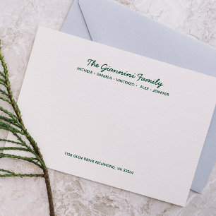 FAMILY NOTECARDS Cursive Name Address HUNTER GREEN