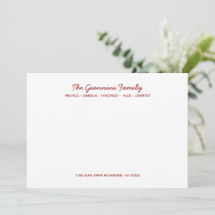 FAMILY NOTECARDS Cursive Name Address RED