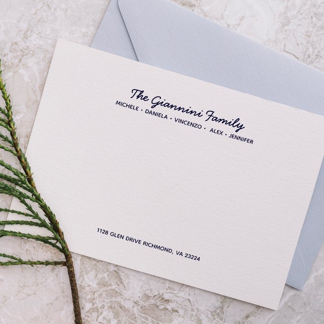 FAMILY NOTECARDS Cursive Names Address NAVY BLUE (Creator Uploaded)