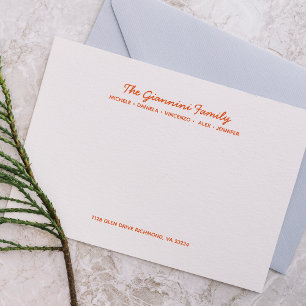 FAMILY NOTECARDS Cursive Names Address ORANGE