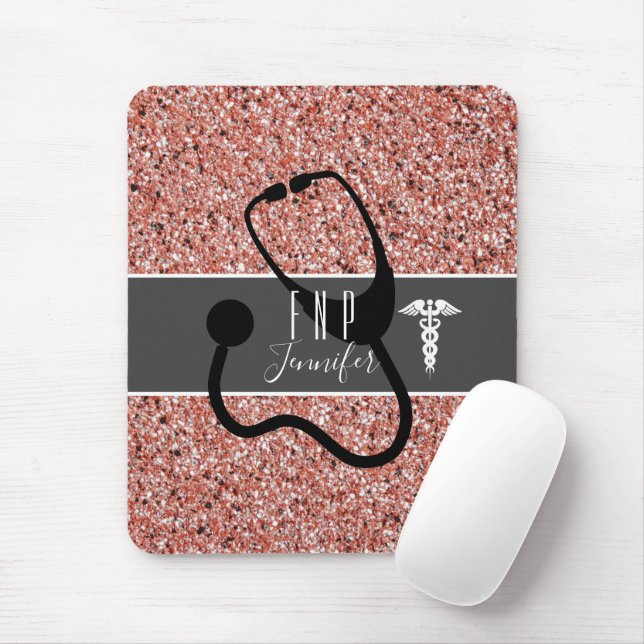 Family Nurse Practitioner Caduceus Rose Gold Mouse Pad (With Mouse)
