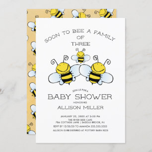 Family of 3 Bee Baby Shower Invitation