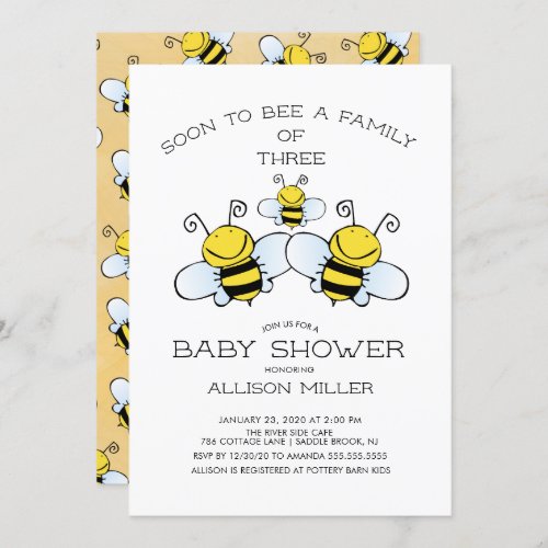Family of 3 Bee Baby Shower Invitation