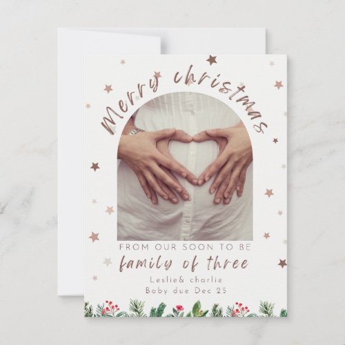 Family of 3 cute starrs pregnancy annoucement  holiday card