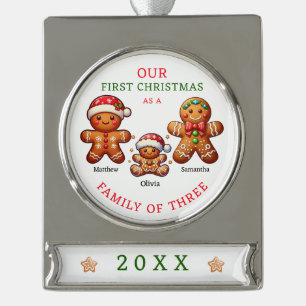 Family of 3 First Christmas Silver Plated Banner Ornament