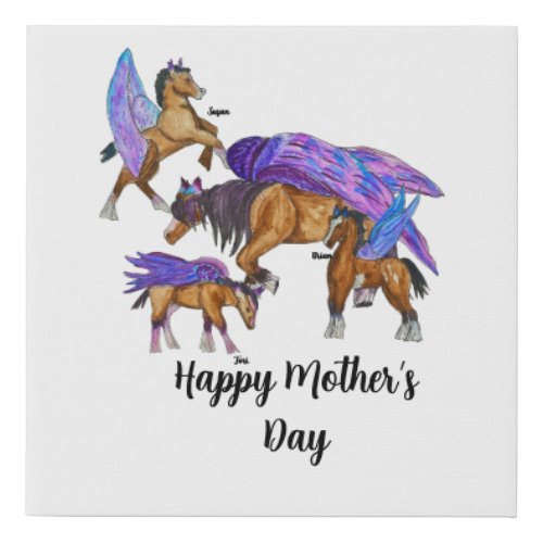 Family of 3 Pegasus Mothers Day Faux Canvas Print