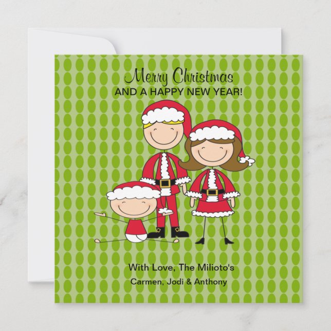 Family of 3 Stick People Christmas Card (Front)