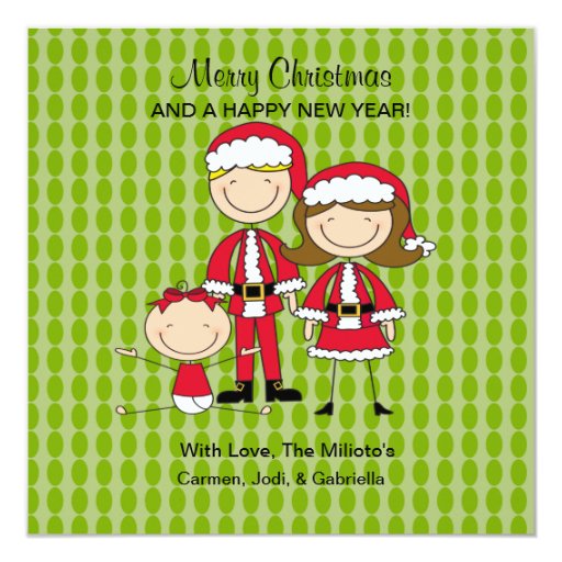 Family of 3 Stick People Christmas Card | Zazzle