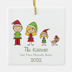 Family of 3 With Dog Cute Christmas Personalised Ceramic Ornament