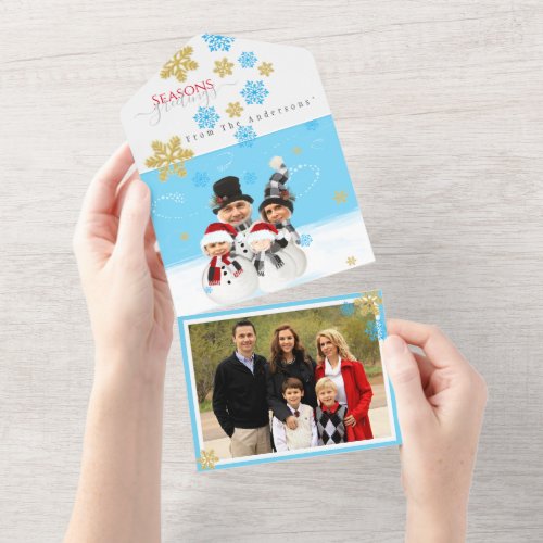 Family of 4 add your face to a snowman Xmas card