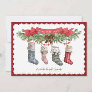Family of 4 Christmas Stocking Flat Holiday Card