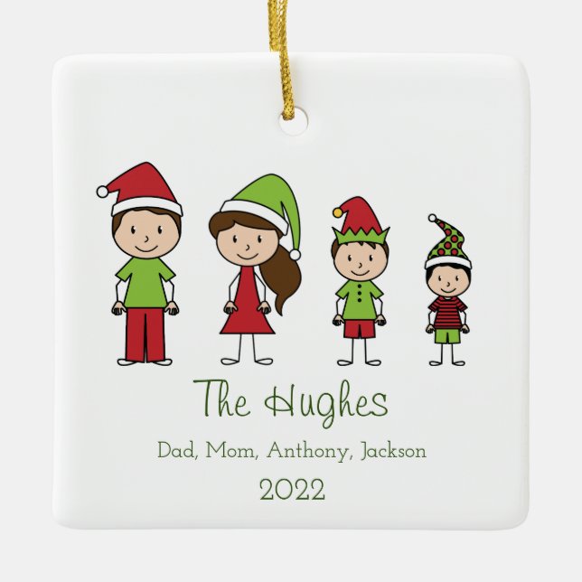 Family of 4 Cute Personalized Christmas Ornament (Front)