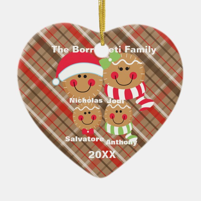Family of 4 Gingerbread Faces Christmas Ornament (Front)