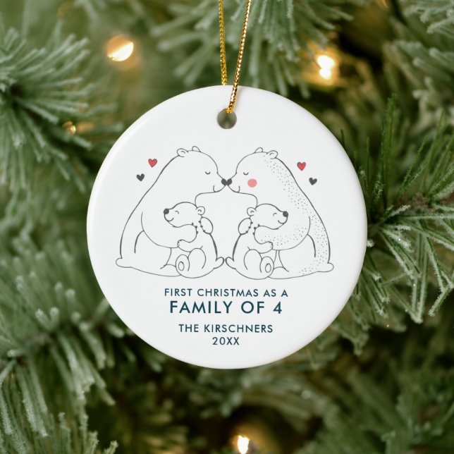 Family of 4 Personalized Polar Bears 2nd Baby Due Ceramic Ornament (Tree)