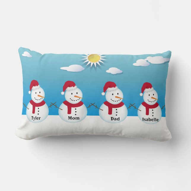 Family of 4 Personalized Snowman Throw Pillow (Front)