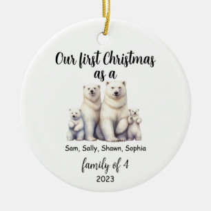 Family of 4 Polar Bear Christmas Holiday Ceramic Ceramic Ornament