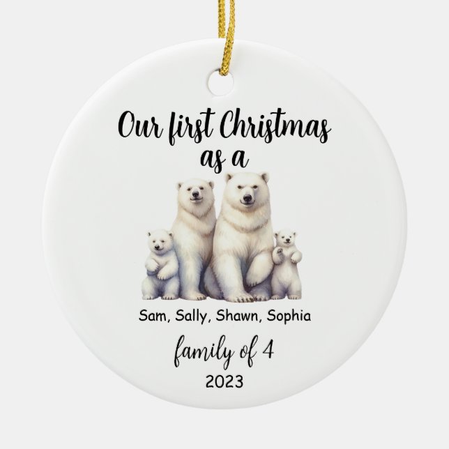 Family of 4 Polar Bear Christmas Holiday Ceramic Ceramic Ornament (Front)