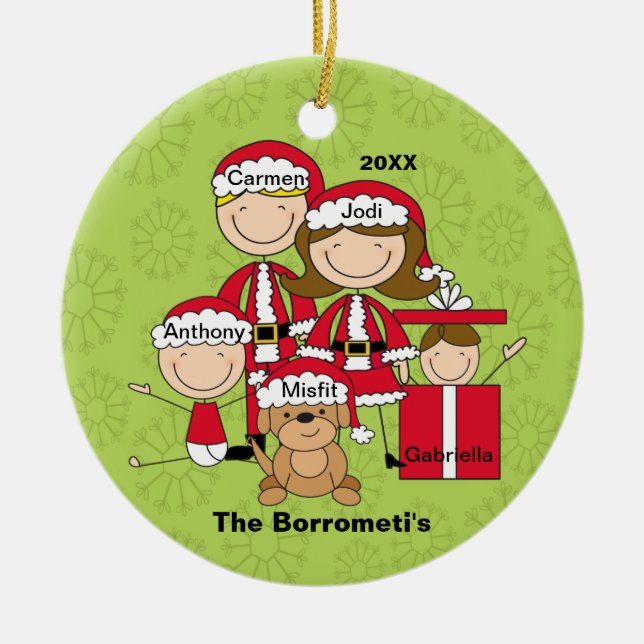 Family of 4 With Dog Christmas Ornament (Front)