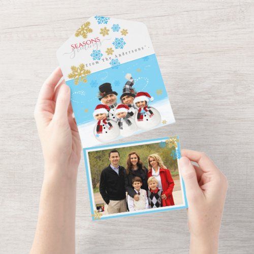 Family of 5 add your face to a snowman Xmas card