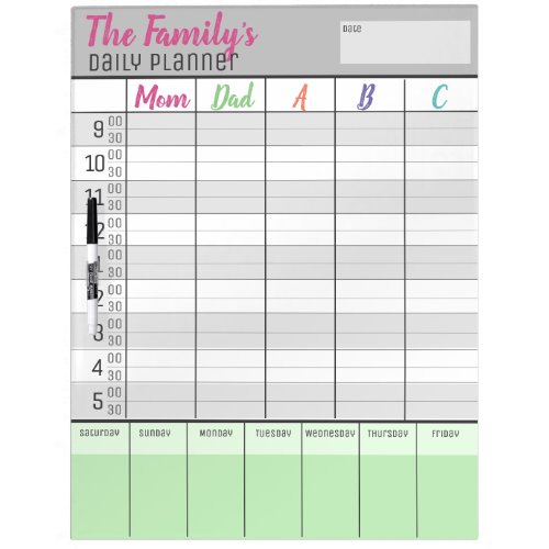 Family of 5 _ Dry Erase Planning Board