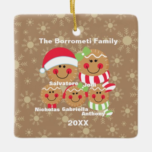 Family of 5 Gingerbread Faces Christmas Ornament