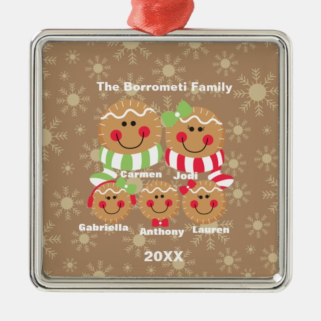 Family of 5 Gingerbread Faces Christmas Ornament (Front)