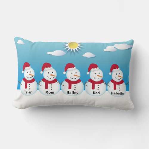 Family of 5 Personalized Snowman Throw Pillow