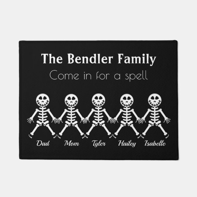 Family of 5 Skeleton Halloween Doormat (Front)