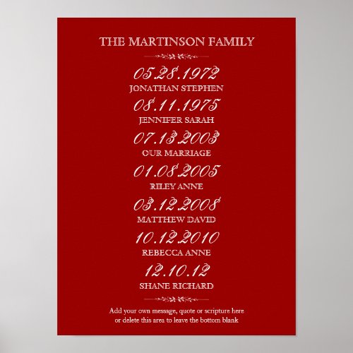 Family of 6 Important Events Choose Color Poster
