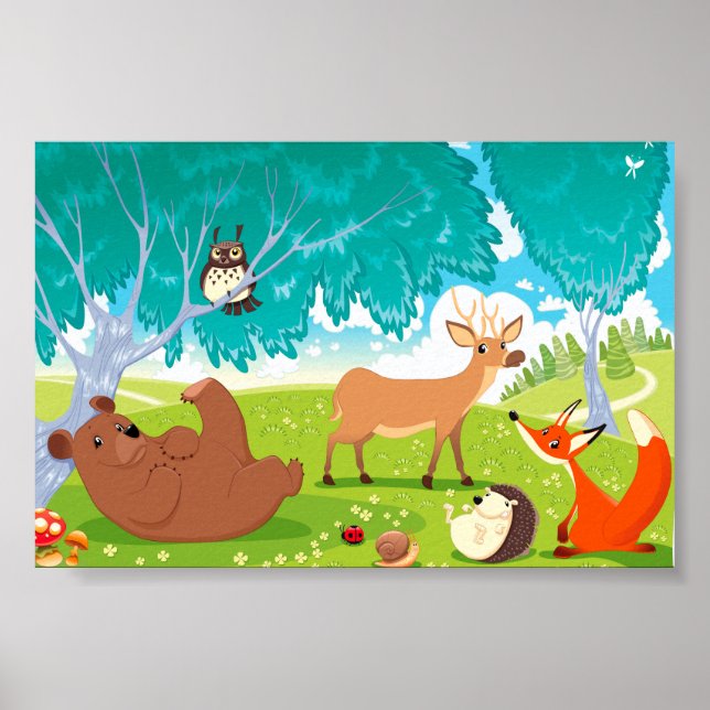 Family of animals in the wood. poster (Front)