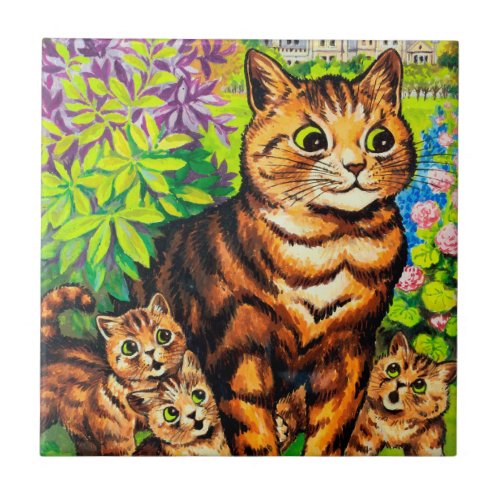 Family of Cats in a Garden Louis Wain Ceramic Tile