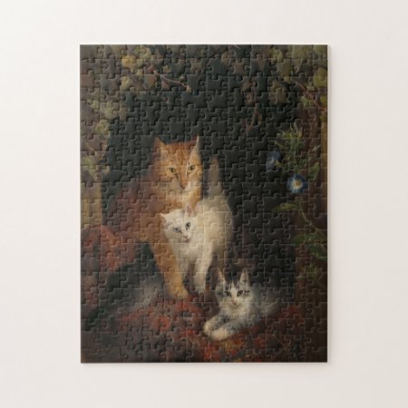 Family Of Cats Vintage Medieval Art Jigsaw Puzzle