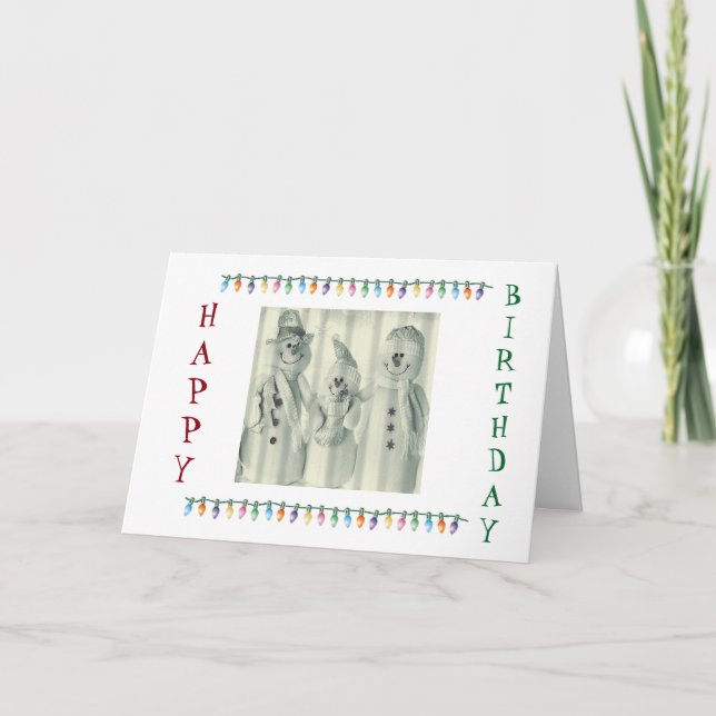 **FAMILY OF CUTE SNOWMEN** BIRTHDAY AT CHRISTMAS HOLIDAY CARD (Front)
