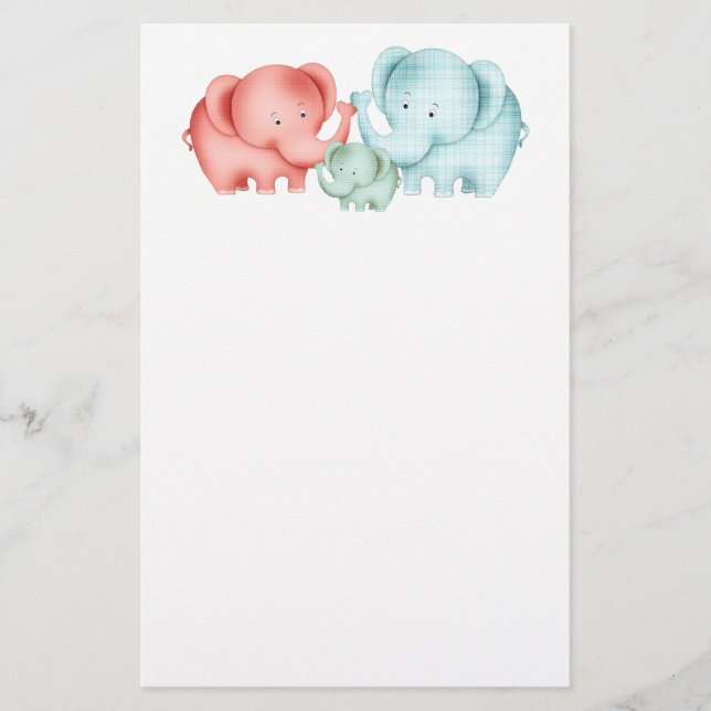 Family Of Elephants Mom Dad And Baby Stationery (Front)