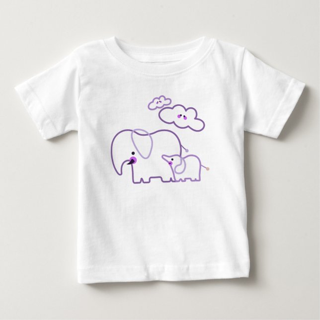 Family of Elephants with Clouds Purple Baby T-Shirt (Front)