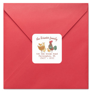 Family of Five Chickens Return Address Square Sticker