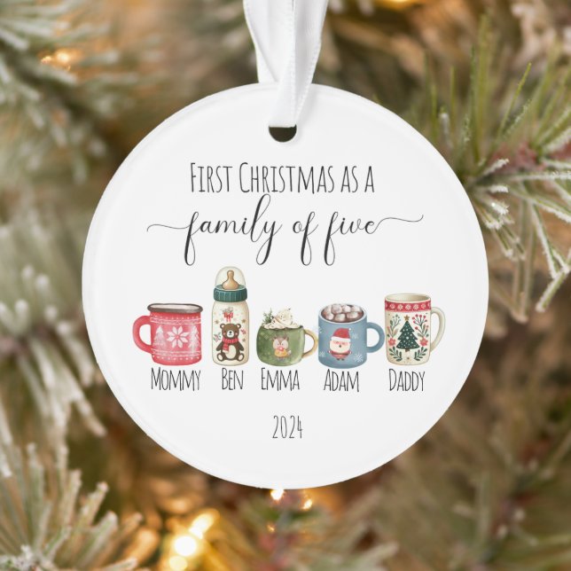 Family of Five Christmas Acrylic Ornament (Tree)
