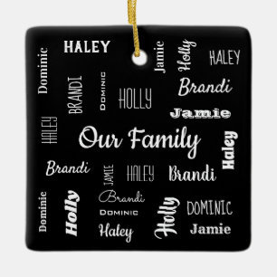 Family of Five In Cool Fonts Personalized Ceramic Ornament