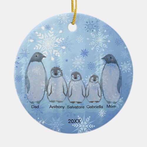 Family of Five Penguin Family Christmas Ceramic Ornament