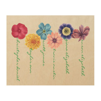 Family of Flowers (6-names) Wood Wall Art