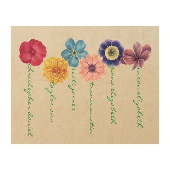 Family of Flowers (6-names) Wood Wall Art (Front)