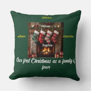 Family of Four First Christmas Throw Pillow