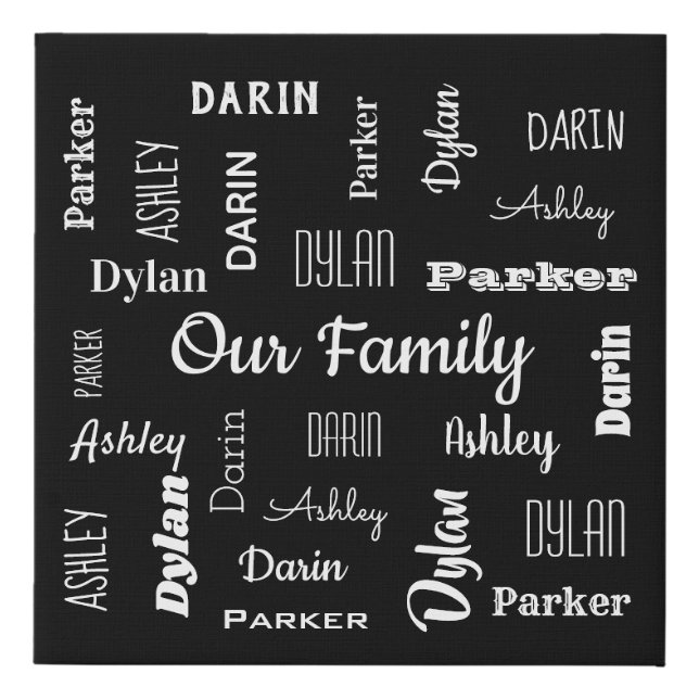 Family of Four In Cool Fonts Faux Canvas Print (Front)