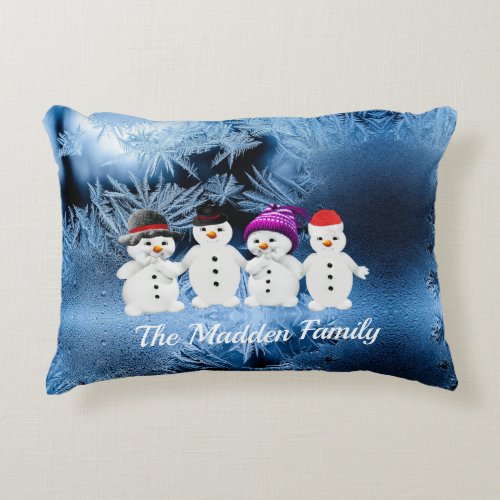 Family of Four Snowmen Accent Pillow