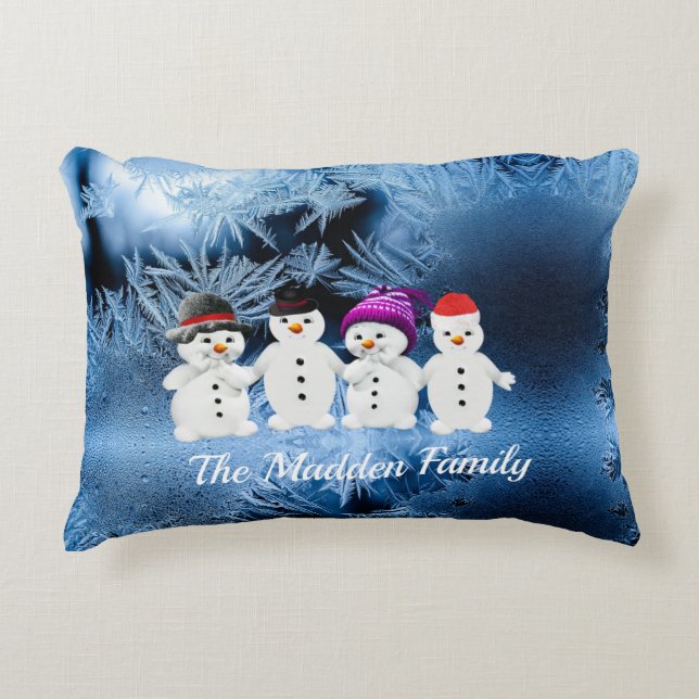 Family of Four Snowmen Accent Pillow (Front)