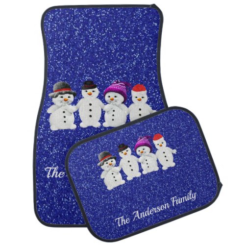 Family of Four Snowmen Blue Sparkle Winter     Car Floor Mat